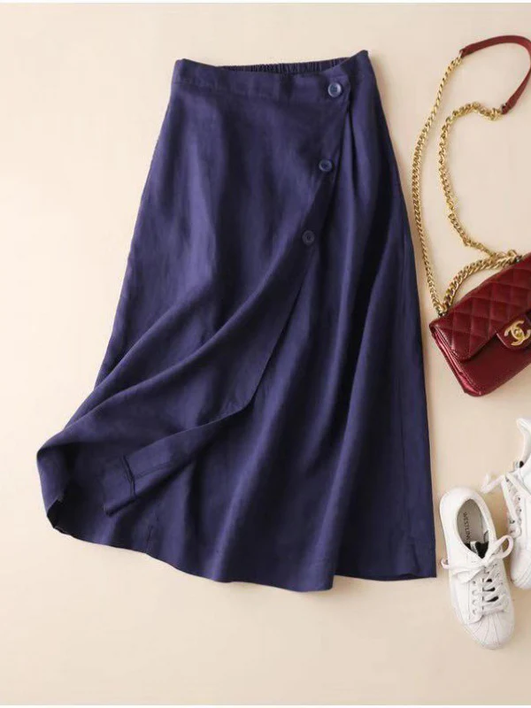Simple Casual Loose Elasticity Ramie Cotton Skirt - Image 6