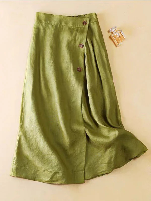 Simple Casual Loose Elasticity Ramie Cotton Skirt - Image 7