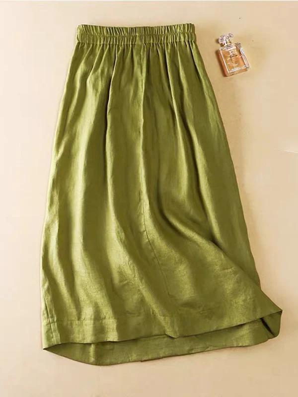 Simple Casual Loose Elasticity Ramie Cotton Skirt - Image 8