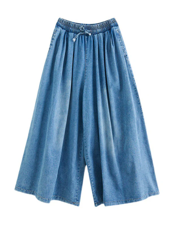 Simple Casual Loose Wide Leg Drawstring Jean Pants - Image 9