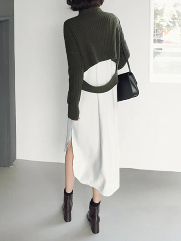 Simple Casual Solid Color Buttoned Lapel Collar Long Sleeves Midi Shirt Dress - Image 10