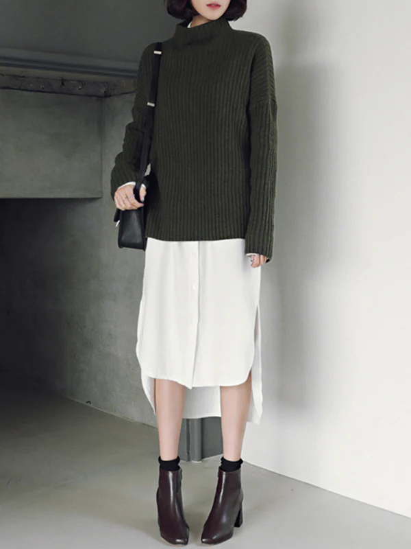 Simple Casual Solid Color Buttoned Lapel Collar Long Sleeves Midi Shirt Dress - Image 9
