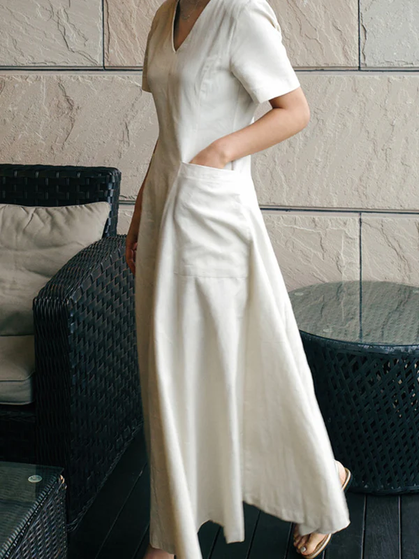 Simple Casual Solid Color Pleated Midi Dress - Image 11