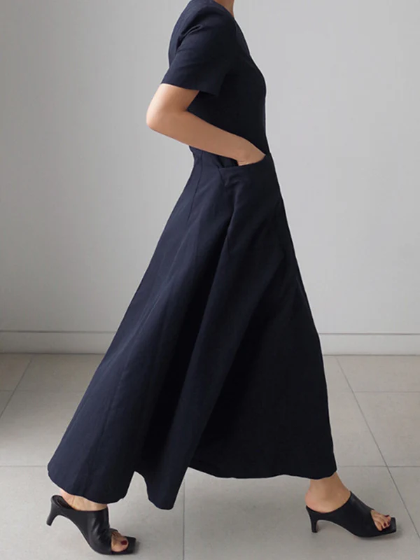 Simple Casual Solid Color Pleated Midi Dress - Image 6