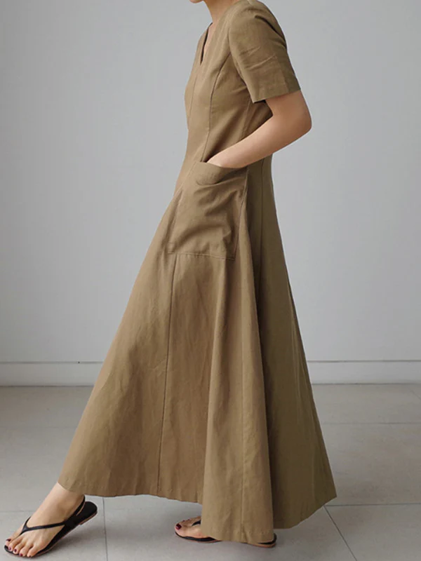 Simple Casual Solid Color Pleated Midi Dress - Image 8