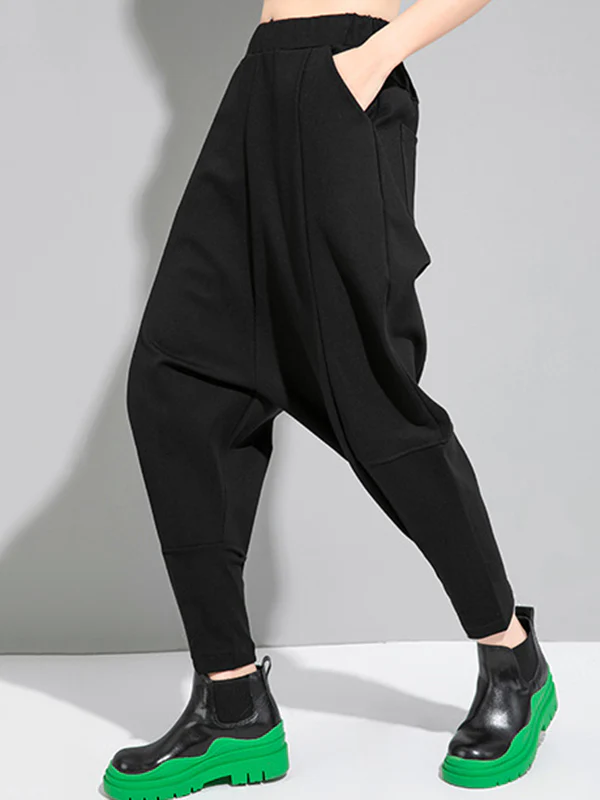 Simple Cool Loose Elasticity Solid Color Casual Harem Pants Bottoms - Image 3