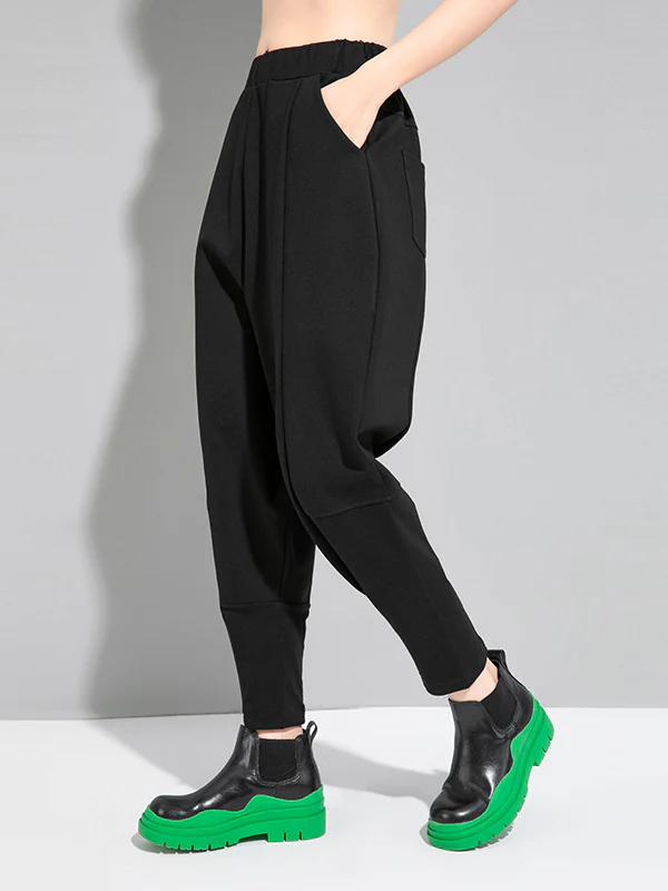 Simple Cool Loose Elasticity Solid Color Casual Harem Pants Bottoms - Image 4