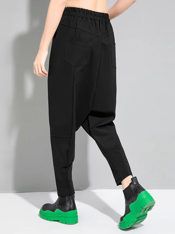 Simple Cool Loose Elasticity Solid Color Casual Harem Pants Bottoms - Image 5