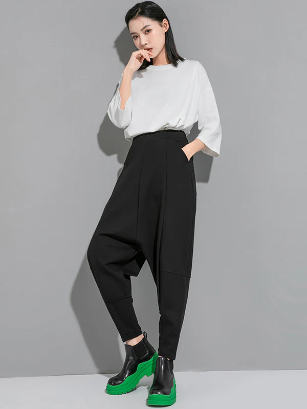 Simple Cool Loose Elasticity Solid Color Casual Harem Pants Bottoms - Image 6