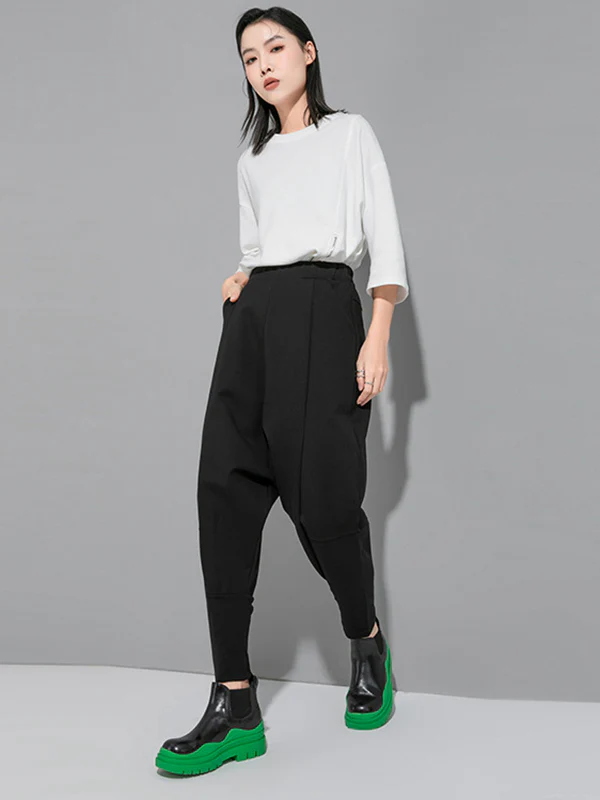 Simple Cool Loose Elasticity Solid Color Casual Harem Pants Bottoms - Image 7