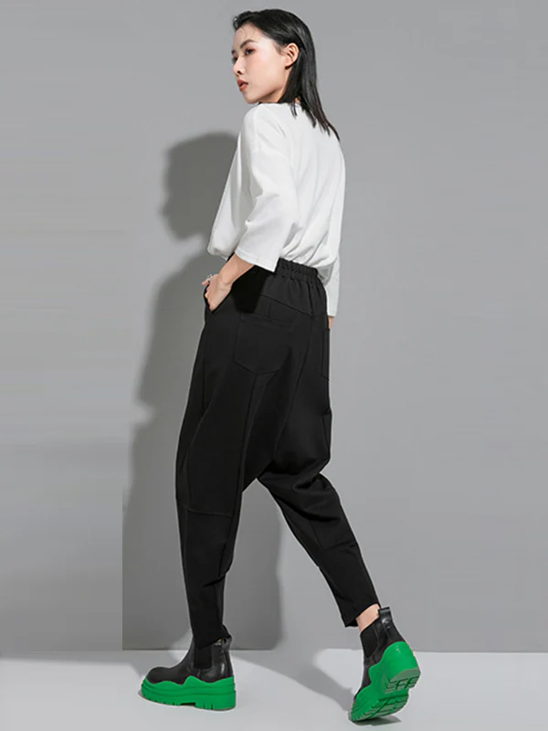 Simple Cool Loose Elasticity Solid Color Casual Harem Pants Bottoms - Image 8