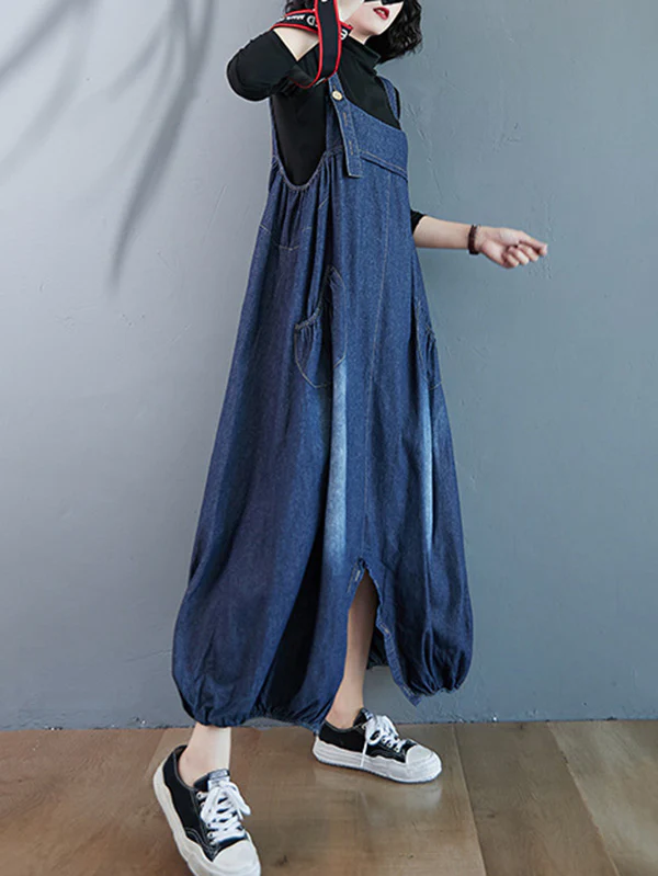 Simple Denim Buttoned Overalls&Dress - Image 10