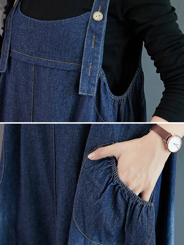 Simple Denim Buttoned Overalls&Dress - Image 14