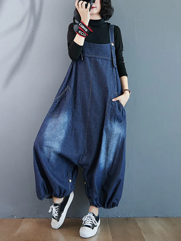 Simple Denim Buttoned Overalls&Dress - Image 2