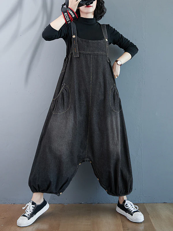 Simple Denim Buttoned Overalls&Dress - Image 3