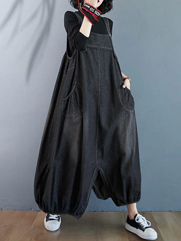 Simple Denim Buttoned Overalls&Dress - Image 5