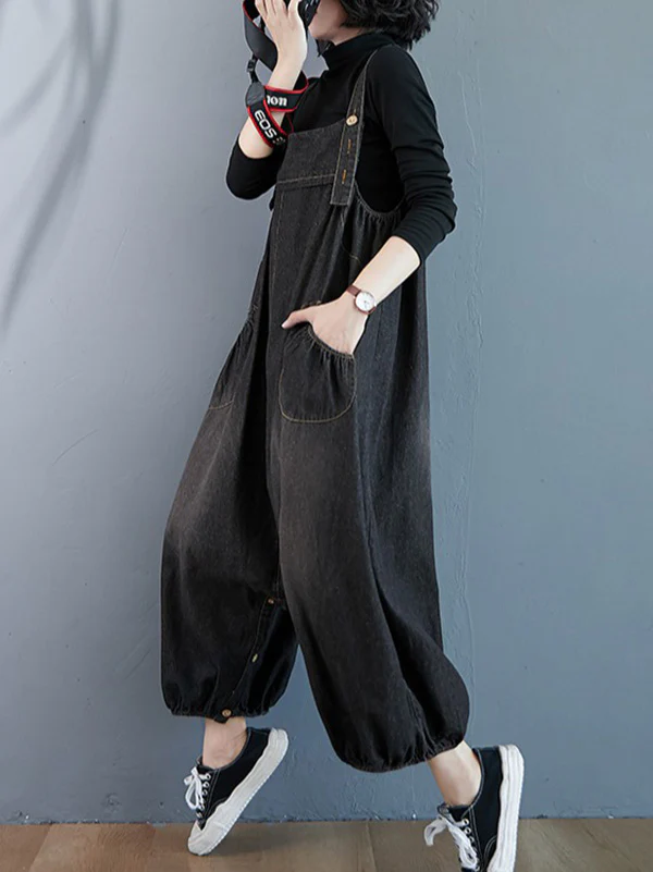 Simple Denim Buttoned Overalls&Dress - Image 6