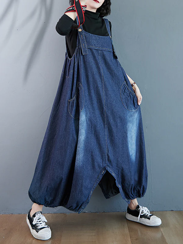Simple Denim Buttoned Overalls&Dress - Image 9