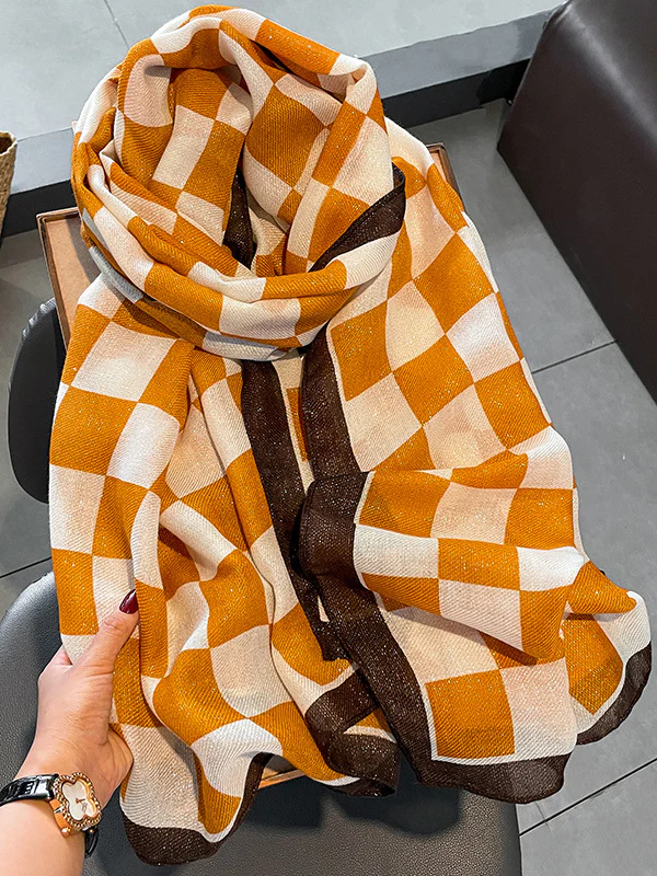 Simple Fashion Contrast Color Plaid Printed Scarf - Image 2