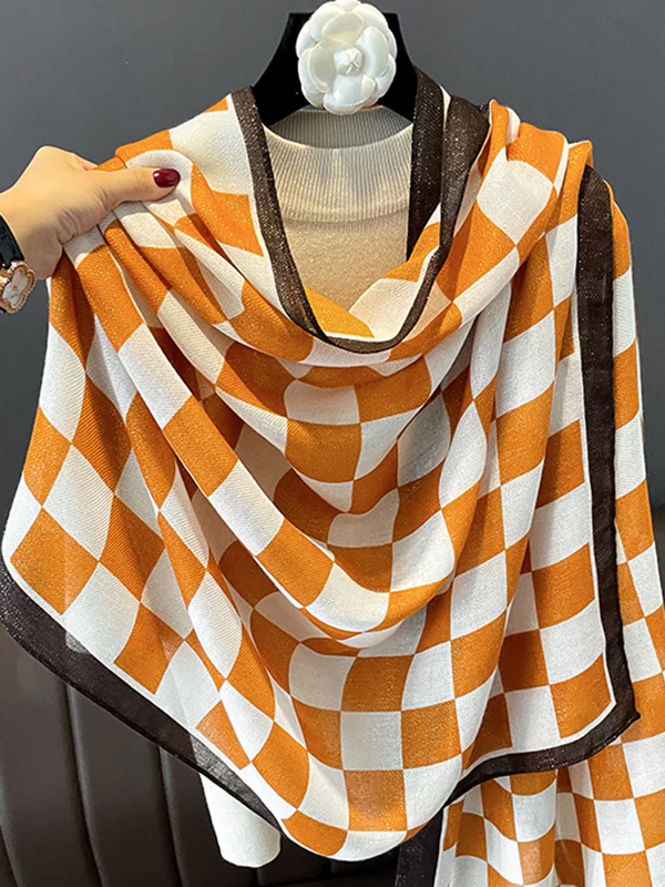Simple Fashion Contrast Color Plaid Printed Scarf - Image 8
