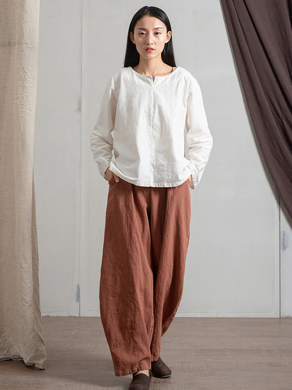 Simple High Waisted Solid Color Wide Leg Pants - Image 17