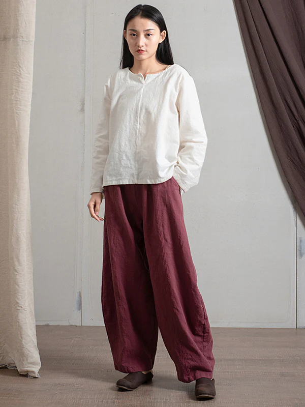 Simple High Waisted Solid Color Wide Leg Pants - Image 19