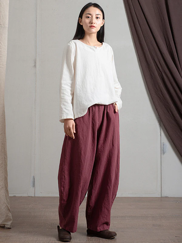 Simple High Waisted Solid Color Wide Leg Pants - Image 20