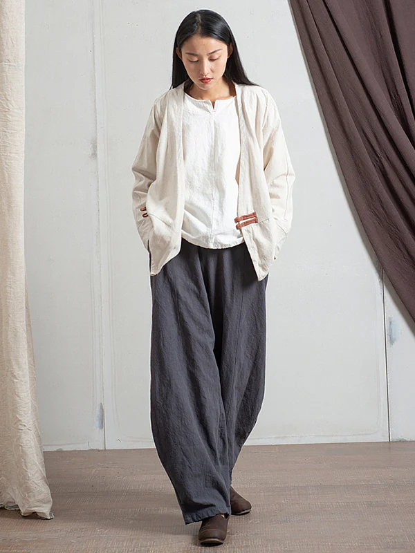 Simple High Waisted Solid Color Wide Leg Pants - Image 21