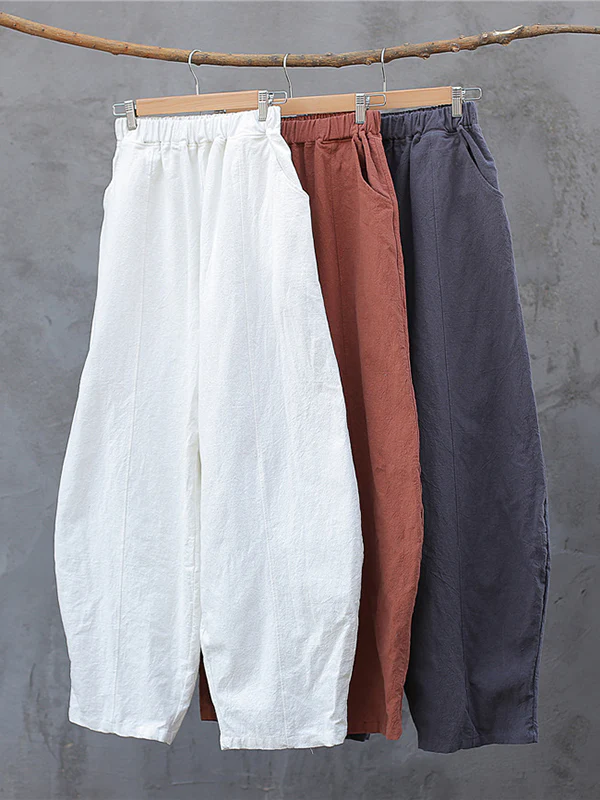 Simple High Waisted Solid Color Wide Leg Pants - Image 22