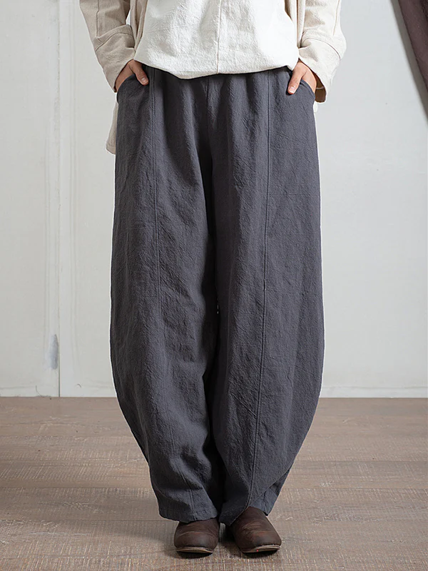 Simple High Waisted Solid Color Wide Leg Pants - Image 6