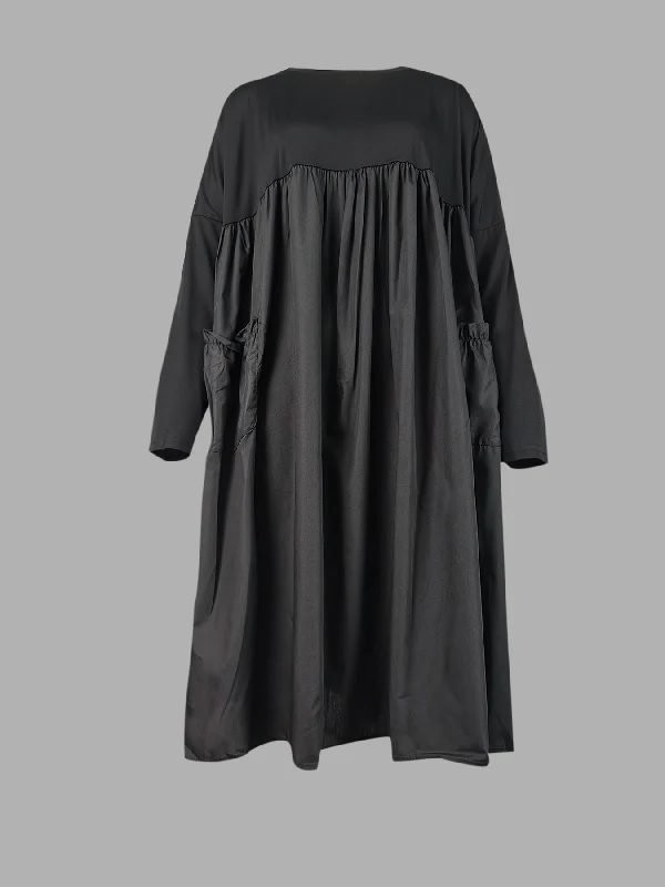 Simple Loose Black Split-Joint Long Sleeves Midi Dress - Image 12