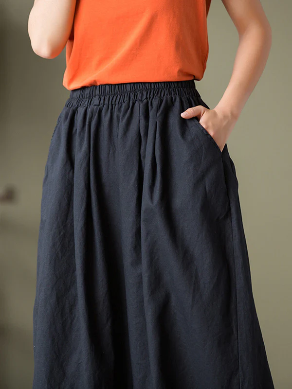 Simple Loose Linen Solid Color Pleated Drawstring Wide Legs Knickerbockers - Image 12