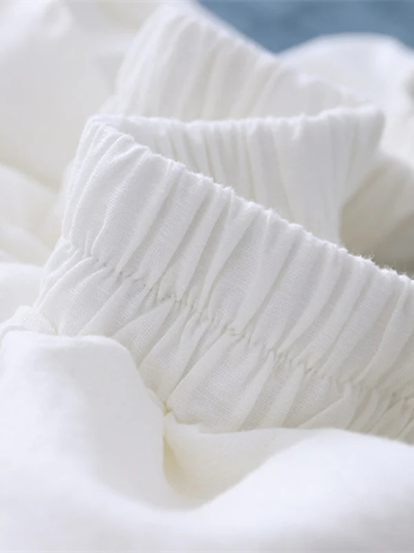 Simple Loose Linen Solid Color Pleated Drawstring Wide Legs Knickerbockers - Image 17