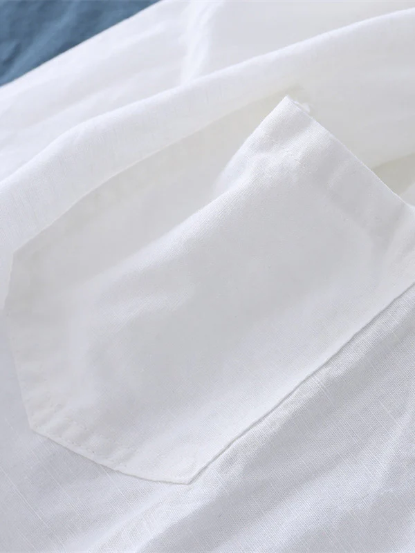 Simple Loose Linen Solid Color Pleated Drawstring Wide Legs Knickerbockers - Image 19