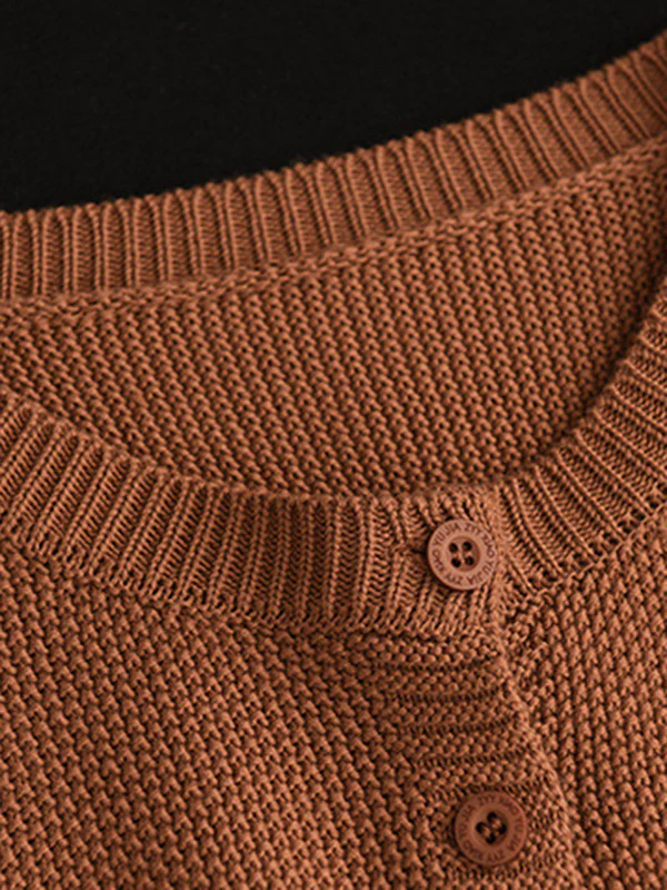 Simple Loose Long Sleeves Buttoned Solid Color Round-Neck Cardigan Tops - Image 14