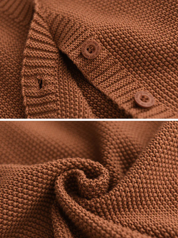 Simple Loose Long Sleeves Buttoned Solid Color Round-Neck Cardigan Tops - Image 16