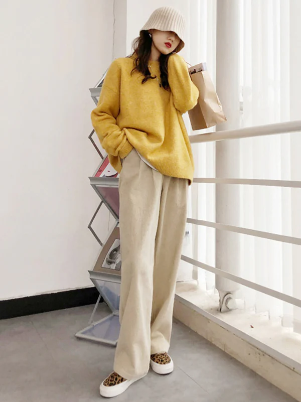 Simple Loose Long Sleeves Round-Neck Sweater Tops Pullovers - Image 14
