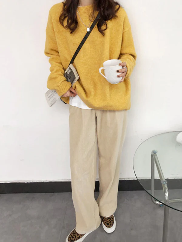 Simple Loose Long Sleeves Round-Neck Sweater Tops Pullovers - Image 16