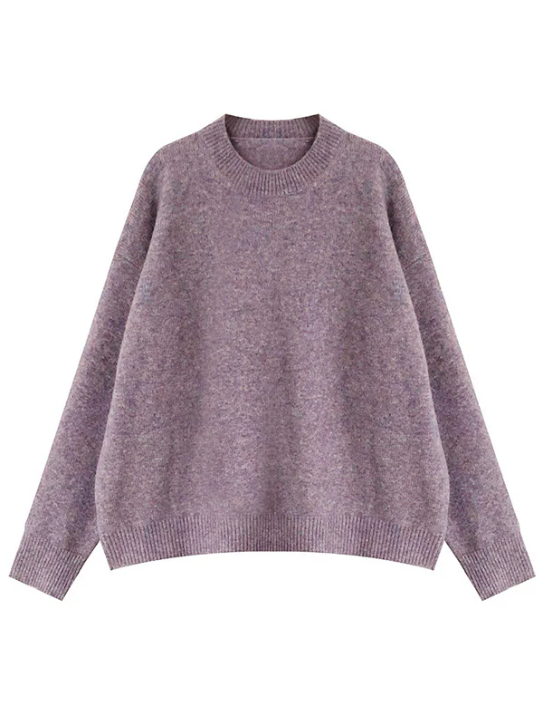 Simple Loose Long Sleeves Round-Neck Sweater Tops Pullovers - Image 20