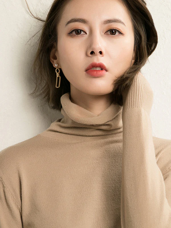 Simple Loose Long Sleeves Solid Color High-Neck Sweater Tops - Image 11