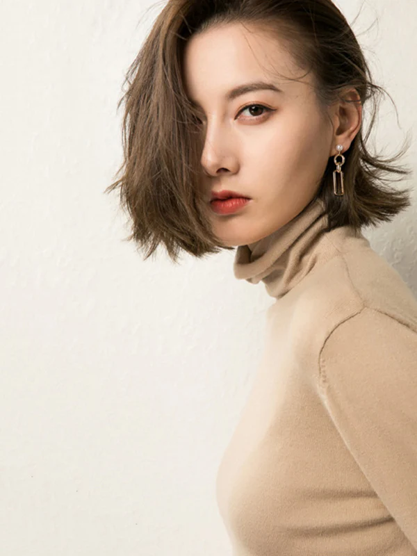 Simple Loose Long Sleeves Solid Color High-Neck Sweater Tops - Image 12