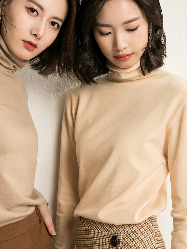 Simple Loose Long Sleeves Solid Color High-Neck Sweater Tops - Image 13