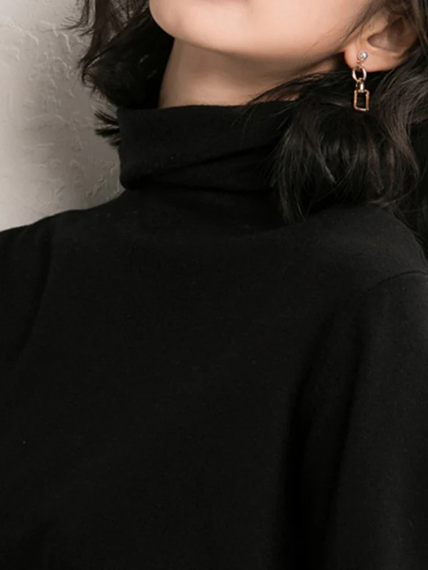 Simple Loose Long Sleeves Solid Color High-Neck Sweater Tops - Image 17