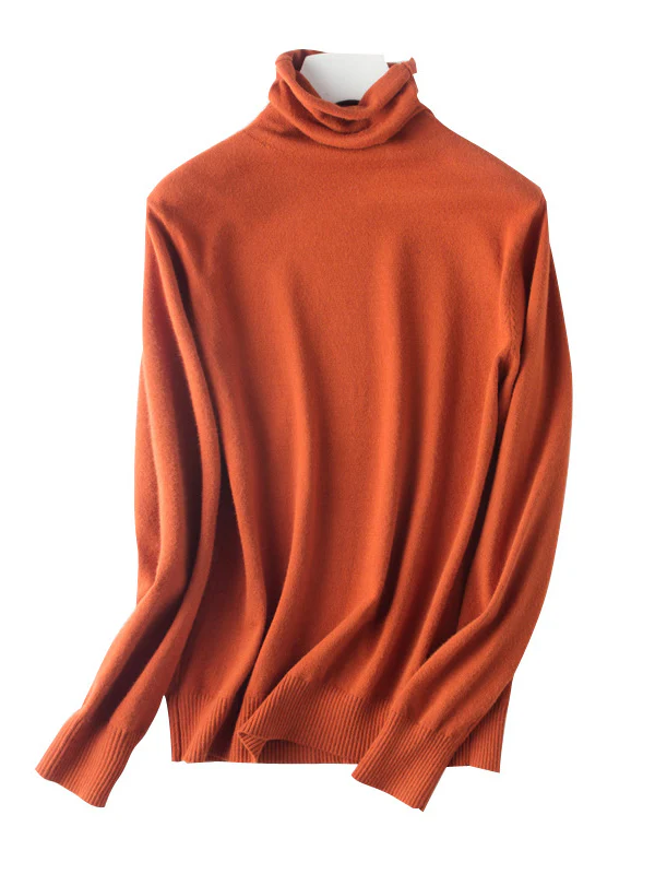 Simple Loose Long Sleeves Solid Color High-Neck Sweater Tops - Image 20