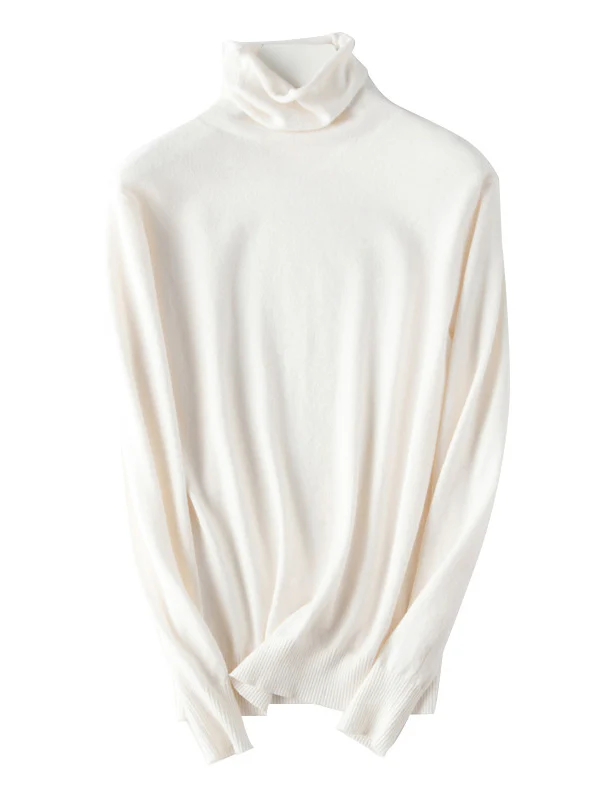 Simple Loose Long Sleeves Solid Color High-Neck Sweater Tops - Image 21