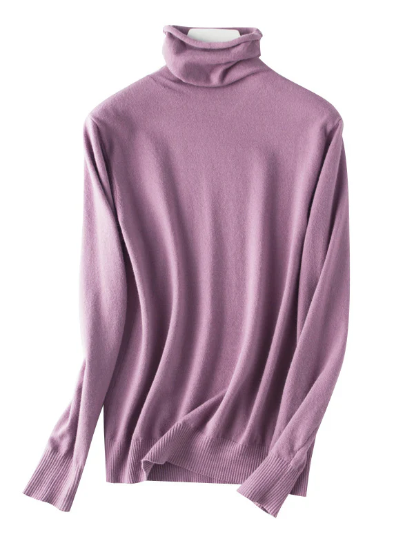 Simple Loose Long Sleeves Solid Color High-Neck Sweater Tops - Image 23