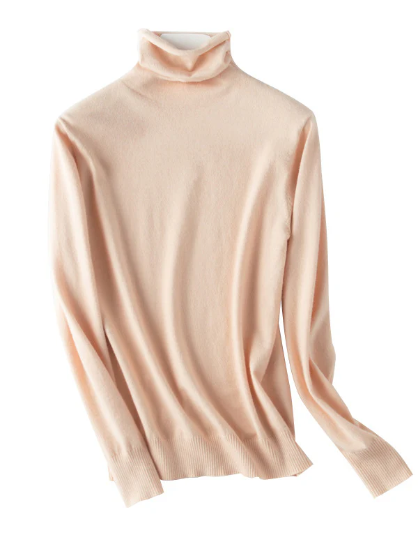 Simple Loose Long Sleeves Solid Color High-Neck Sweater Tops - Image 24