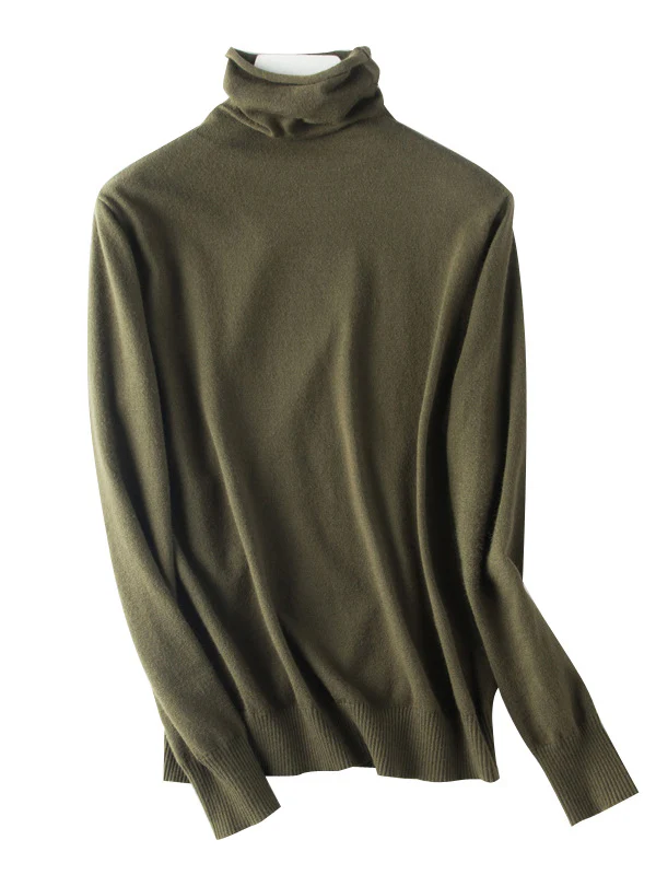 Simple Loose Long Sleeves Solid Color High-Neck Sweater Tops - Image 25