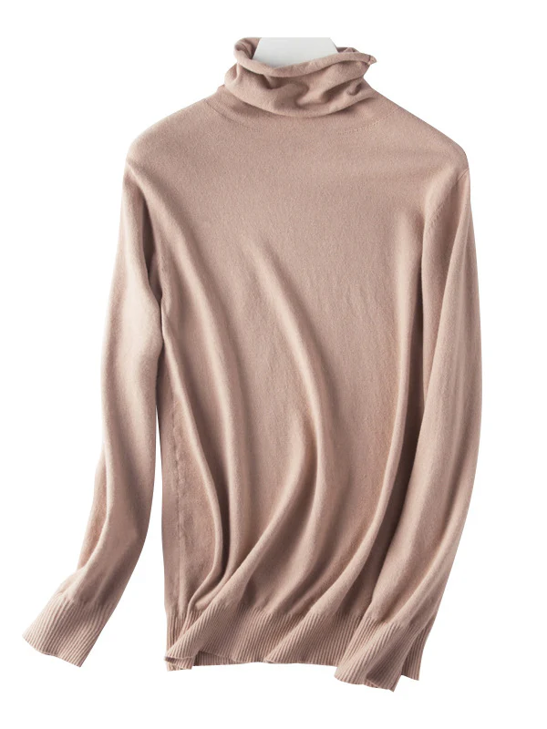 Simple Loose Long Sleeves Solid Color High-Neck Sweater Tops - Image 26