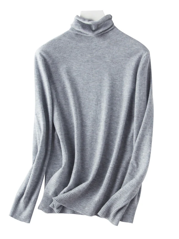 Simple Loose Long Sleeves Solid Color High-Neck Sweater Tops - Image 27